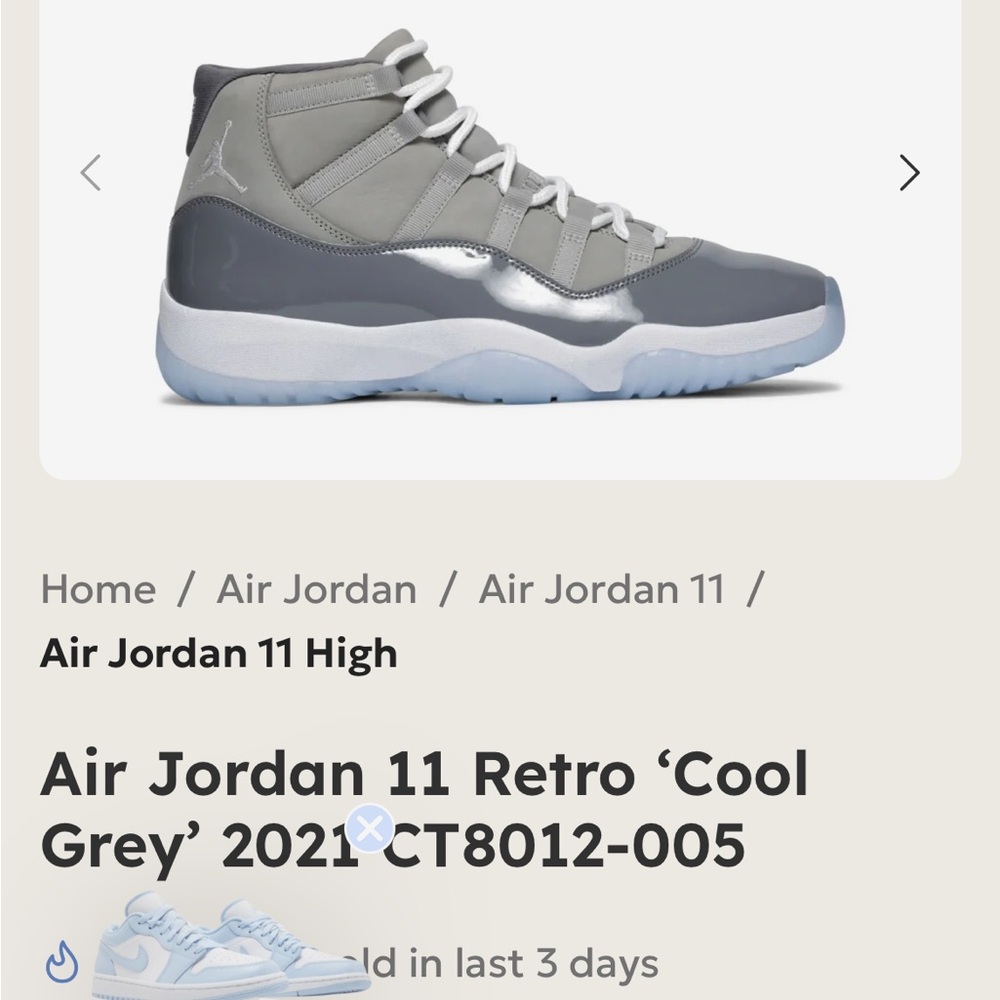 Jordan Air Jordan 11 Retro Cool Grey Sneakers